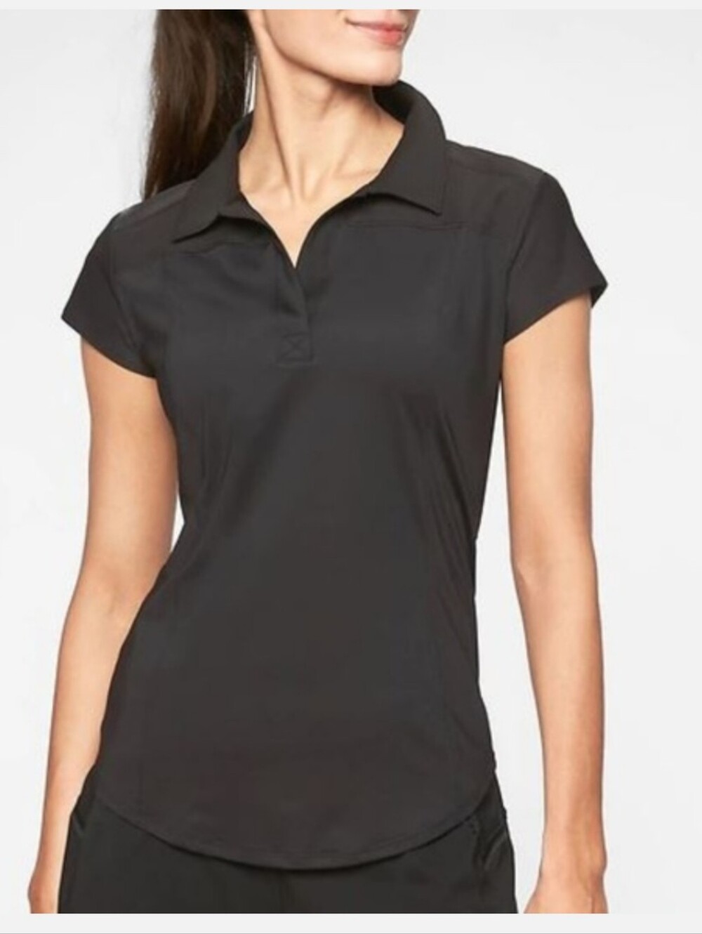 NWT Athleta Caddy On Par Polo Black Noir Womens Large Pickleball Athletic Active